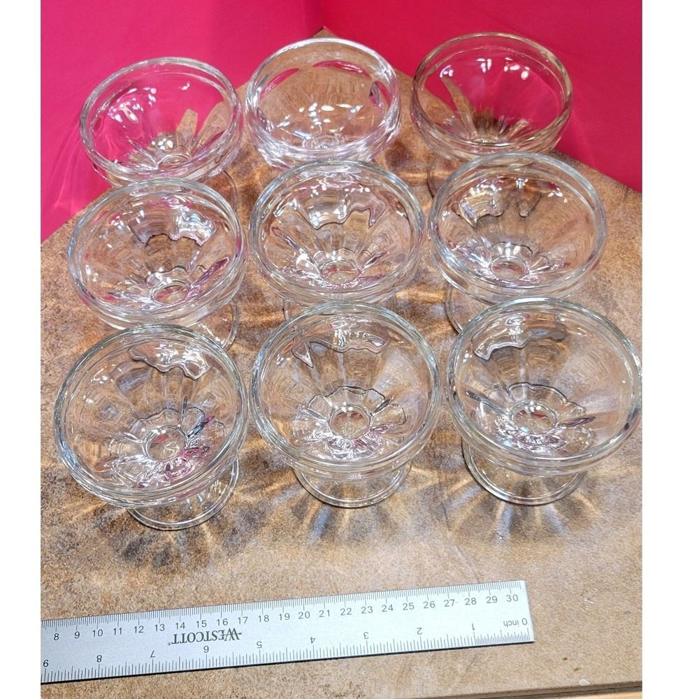 Vintage Style Clear Glass Footed Dessert Bowls Set of 9 Ice Cream Sundae Cups - Picture 8 of 16